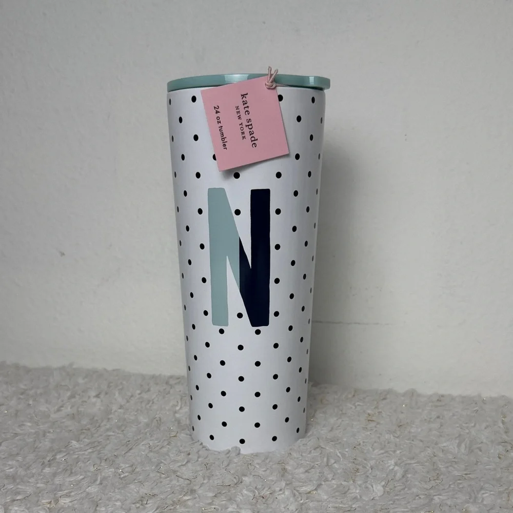 Kate Spade Black and White Polka‎ Dot Tumbler letter N